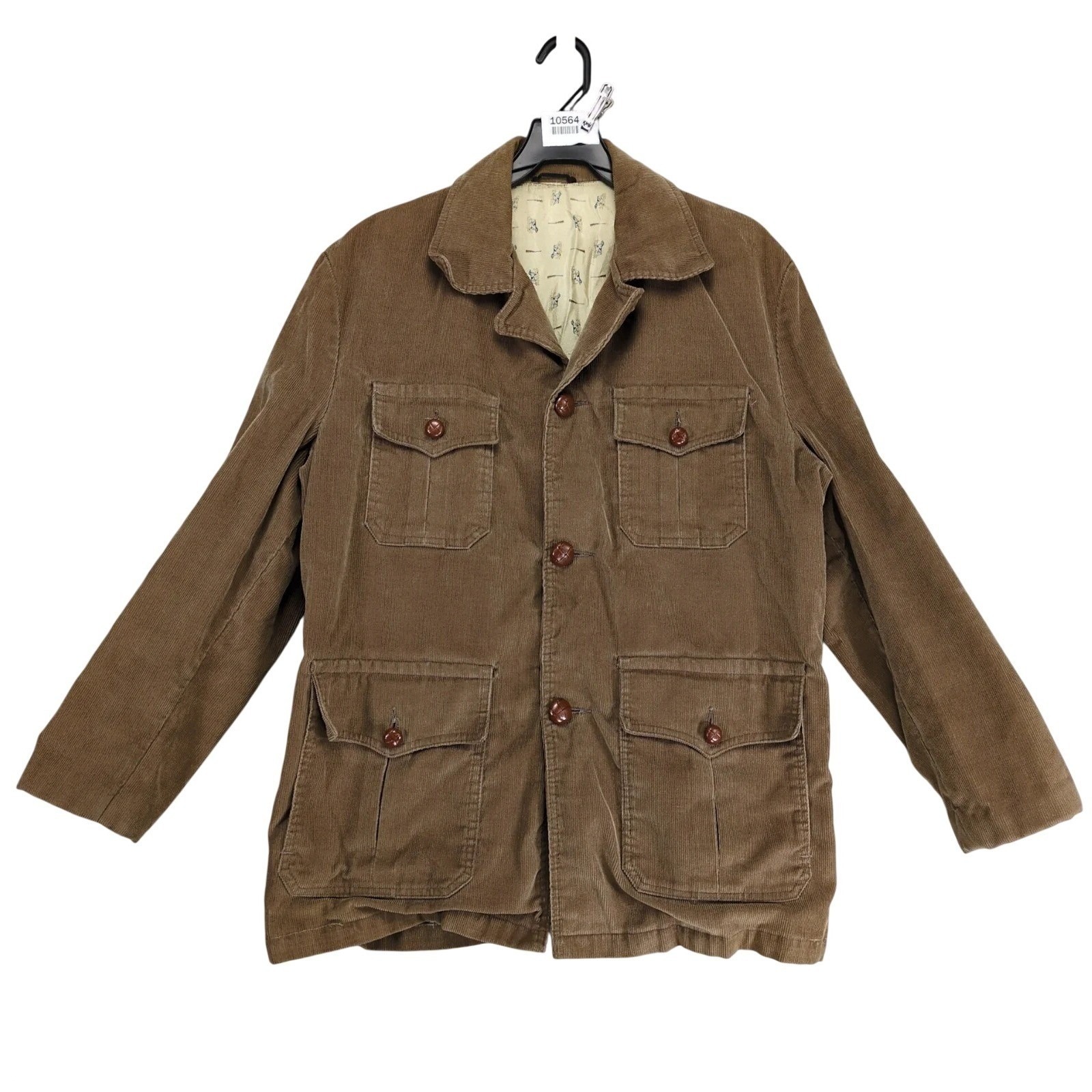 Vintage 1970s Brown Corduroy Hunting Jacket Mens L Button Front Cabin Field Coat